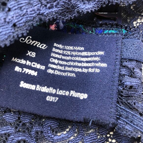 Soma Bralette Lace Plunge Bra Amazon Palm Blue Size XS Extra Small - Picture 3 of 5
